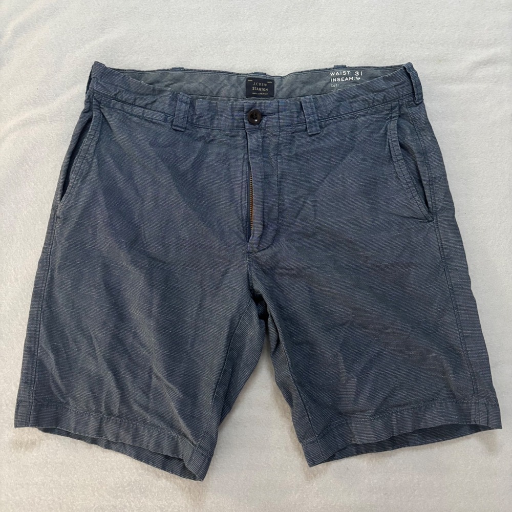 J.Crew Stanton Baird McNutt Irish Linen Cotton Shorts Blue Grey Mens 31 9 Inseam